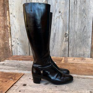 Vtg 70's SALVATORE FERRAGAMO for Saks Fifth Ave Tall Black Leather Boots Size 7M